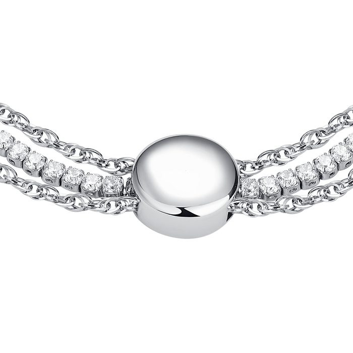 BRACCIALE DONNA TENNIS IN ACCIAIO CON ELEMENTO CENTRALE IN ACCIAIO E CRISTALLI