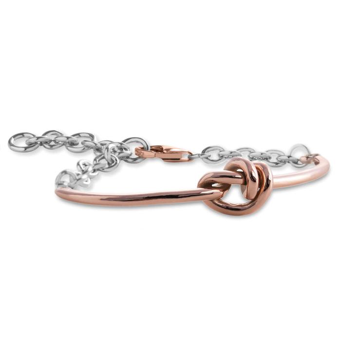Bracciale Nodi d'Amore da donna semirigido in Oro Rosa 9kt con catena grande in argento 925 - small