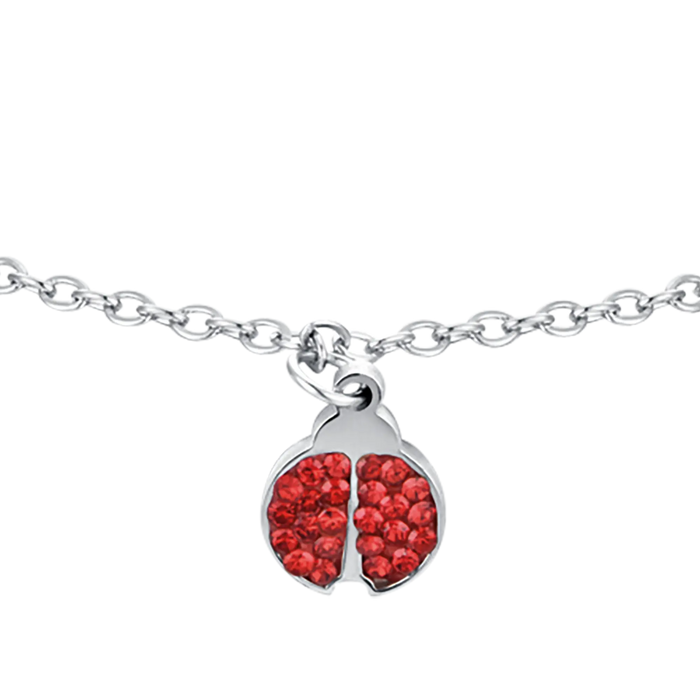 BRACCIALE BAMBINA IN ACCIAIO CON COCCINELLA E CRISTALLI ROSSI