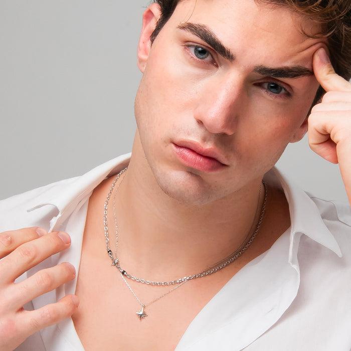 COLLANA UOMO IN ACCIAIO CON ROSA DEI VENTI
