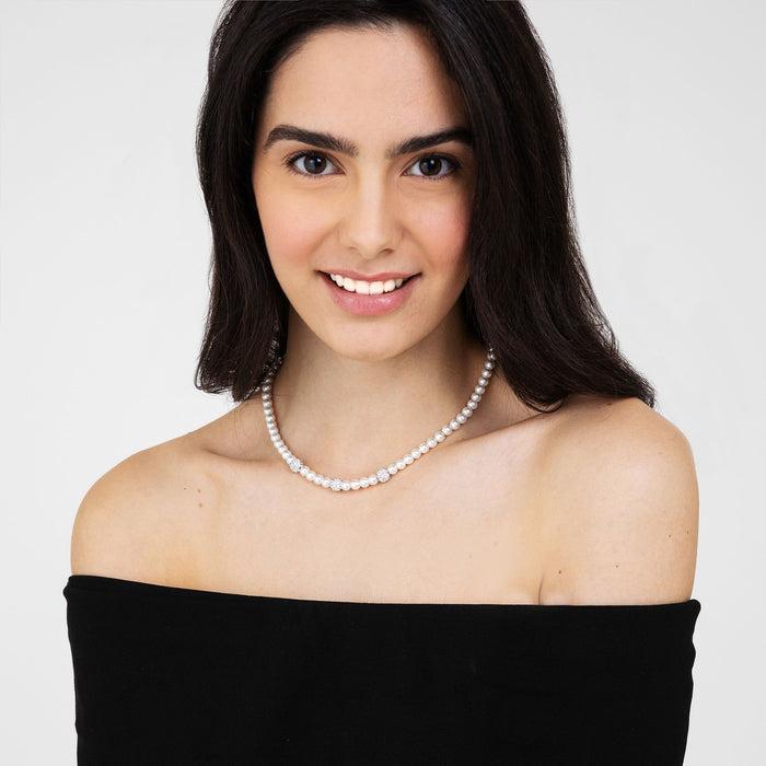 COLLANA DI PERLE DONNA CON CRISTALLI BIANCHI