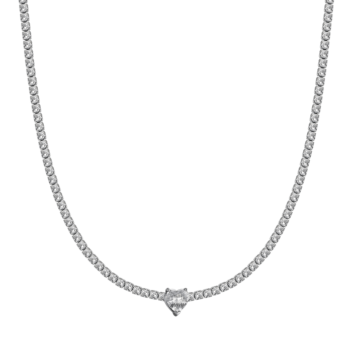 COLLANA DONNA IN ACCIAIO CON CRISTALLI BIANCHI E CUORE CRISTALLO