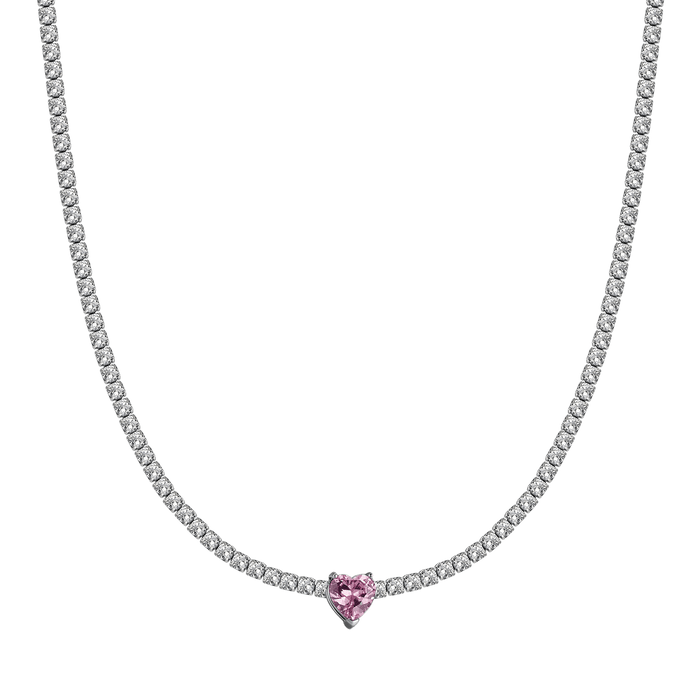 COLLANA DONNA IN ACCIAIO CON CRISTALLI BIANCHI E CUORE CRISTALLO
