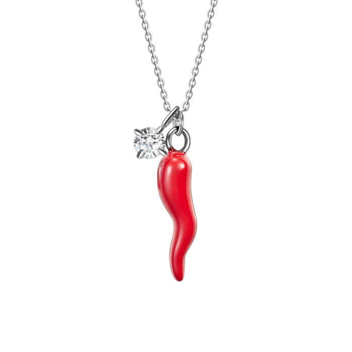 COLLANA IN ACCIAIO CON CORNO ROSSO E PUNTO LUCE