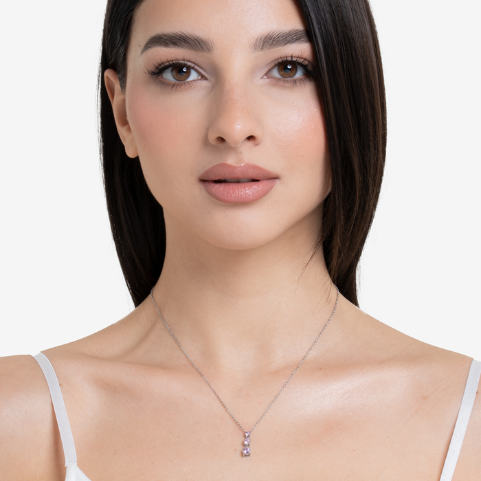 COLLANA DONNA IN ACCIAIO CON ZIRCONI ROSA