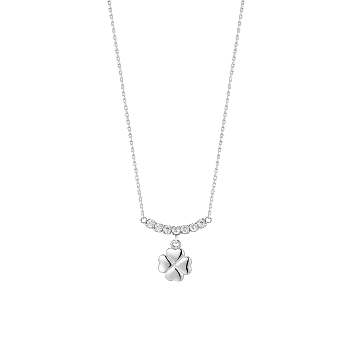 COLLANA DONNA IN ACCIAIO CON QUADRIFOGLIO E ZIRCONI BIANCHI
