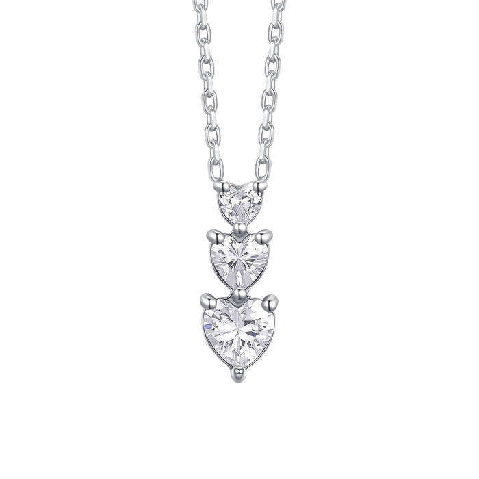 COLLANA DONNA IN ACCIAIO CON CUORI CON ZIRCONI BIANCHI