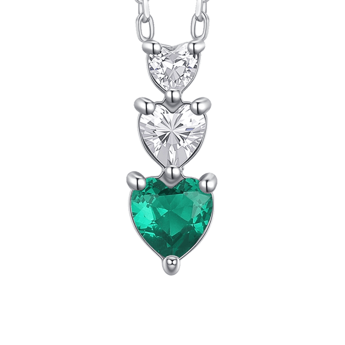 COLLANA DONNA IN ACCIAIO CON CUORI CON ZIRCONI BIANCHI E VERDI