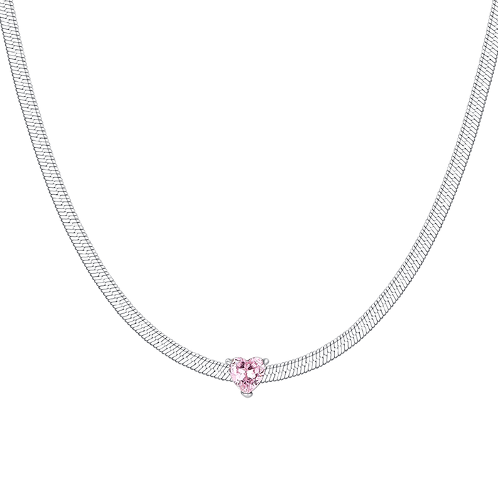 COLLANA DONNA IN ACCIAIO CON ZIRCONE ROSA