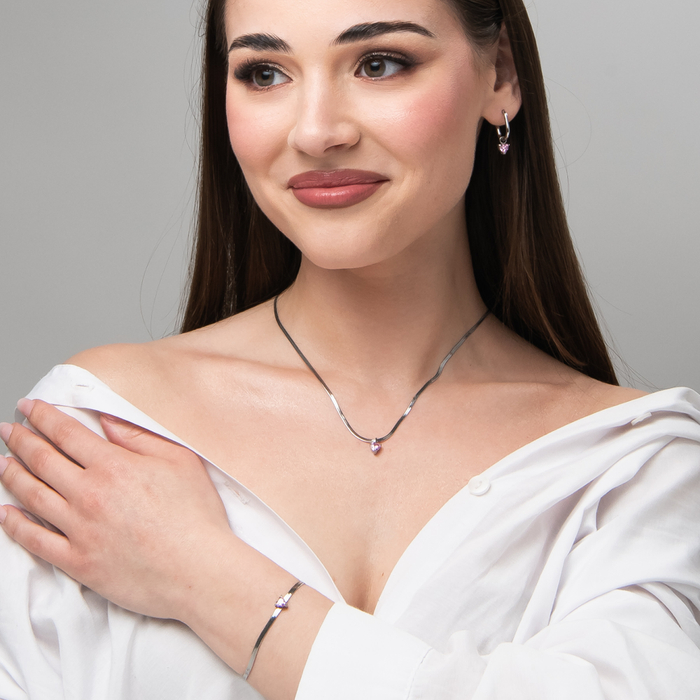 COLLANA DONNA IN ACCIAIO CON ZIRCONE ROSA