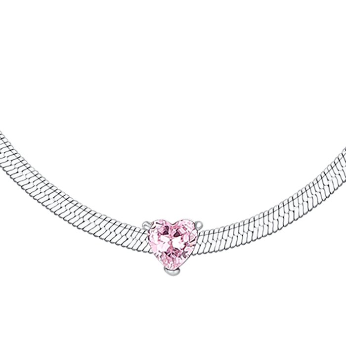 COLLANA DONNA IN ACCIAIO CON ZIRCONE ROSA