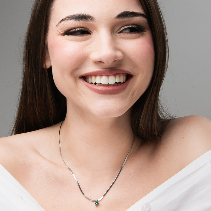 COLLANA DONNA IN ACCIAIO CON ZIRCONE VERDE