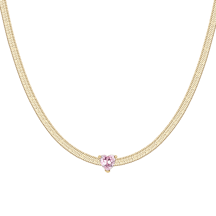 COLLANA DONNA IN ACCIAIO COLORE ORO CON ZIRCONE ROSA