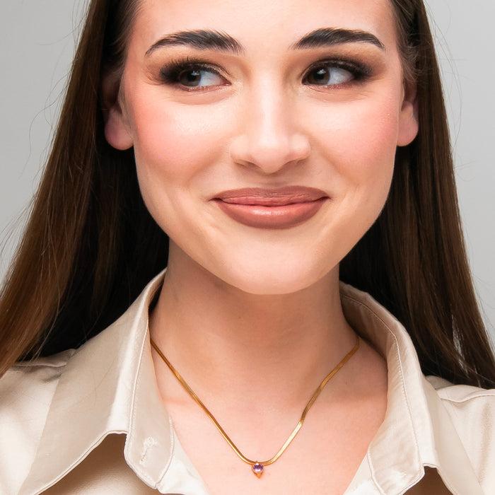 COLLANA DONNA IN ACCIAIO COLORE ORO CON ZIRCONE VIOLA