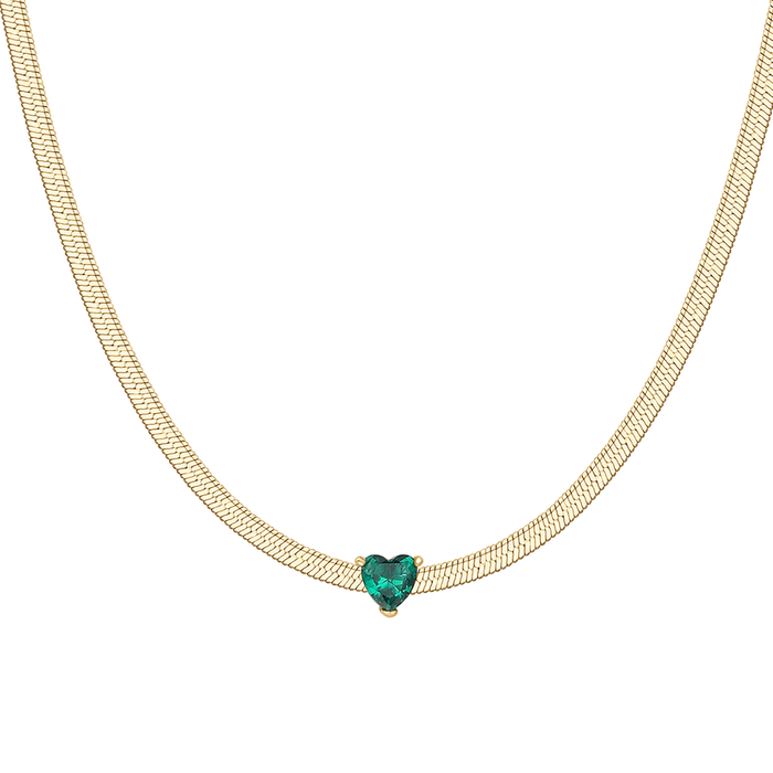 COLLANA DONNA IN ACCIAIO COLORE ORO CON ZIRCONE VERDE