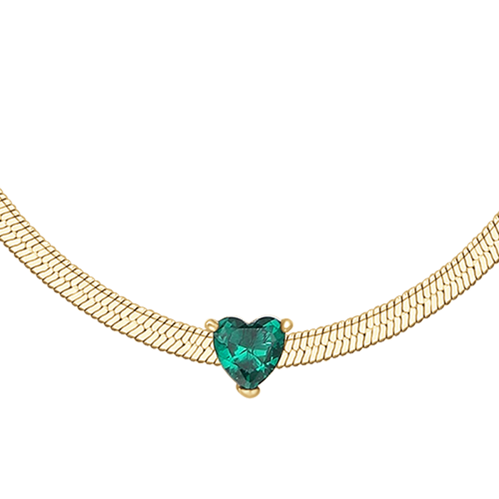 COLLANA DONNA IN ACCIAIO COLORE ORO CON ZIRCONE VERDE