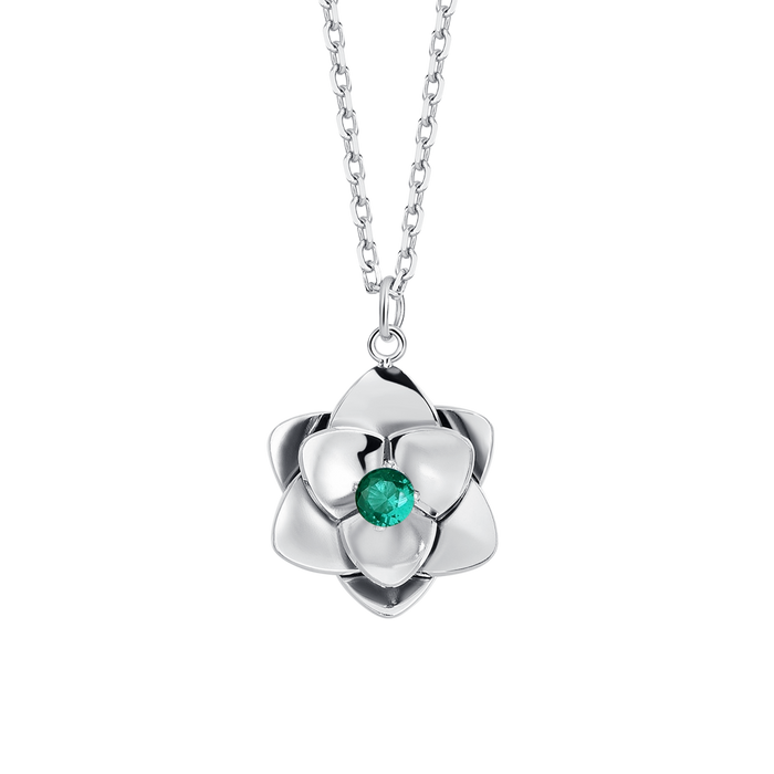 COLLANA DONNA IN ACCIAIO, FIORI ED ELEMENTI CON ZIRCONI VERDI