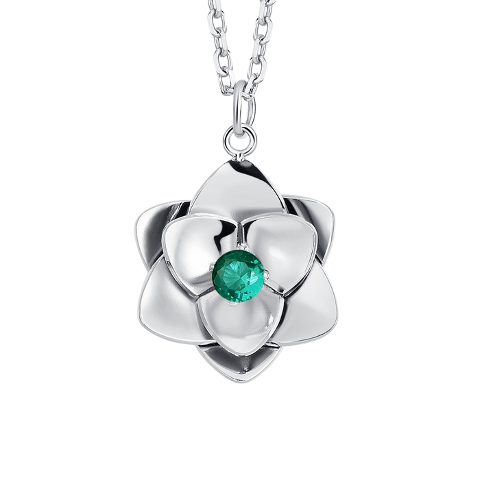 COLLANA DONNA IN ACCIAIO, FIORI ED ELEMENTI CON ZIRCONI VERDI