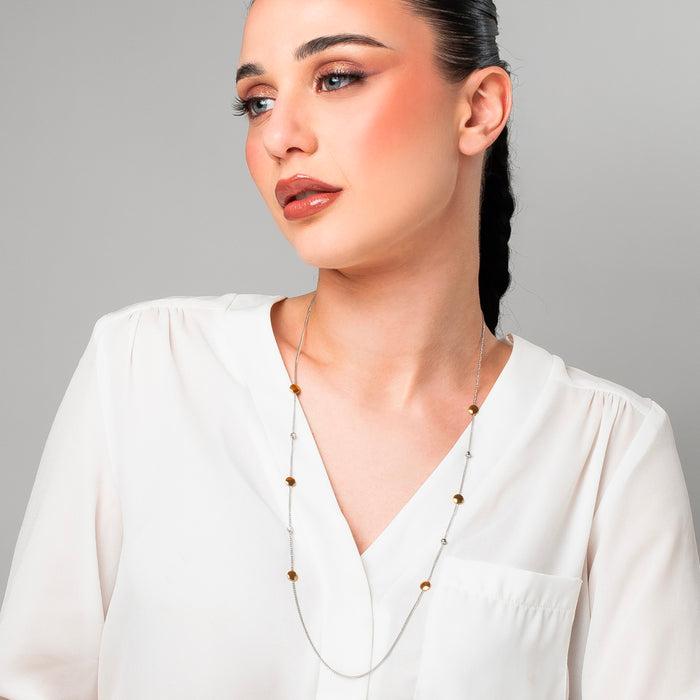 COLLANA DONNA IN ACCIAIO CON ELEMENTI IN ACCIAIO IP GOLD E CRISTALLI BIANCHI