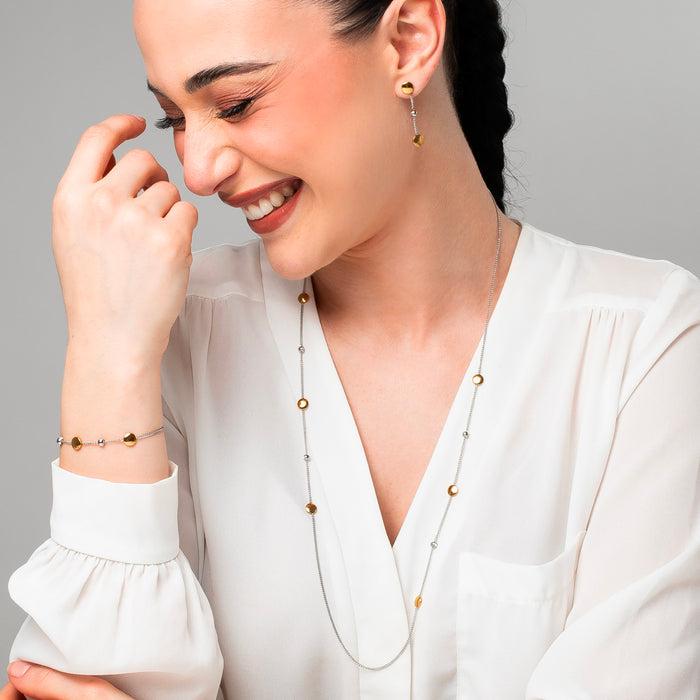 COLLANA DONNA IN ACCIAIO CON ELEMENTI IN ACCIAIO IP GOLD E CRISTALLI BIANCHI