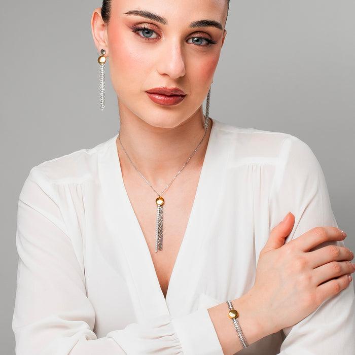 COLLANA DONNA IN ACCIAIO CON ELEMENTO IN ACCIAIO IP GOLD E CRISTALLI BIANCHI