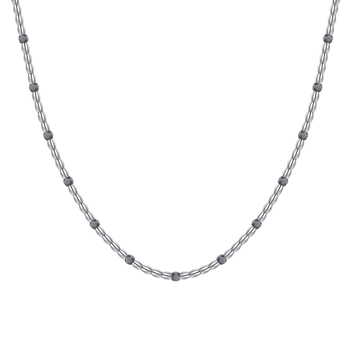 COLLANA UOMO IN ACCIAIO CON ELEMENTI IN EMATITE NERA