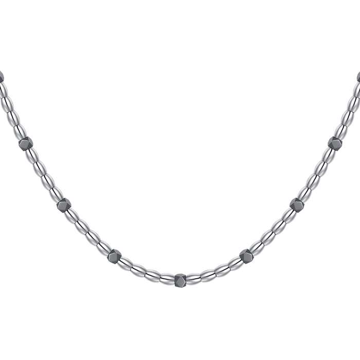 COLLANA UOMO IN ACCIAIO CON ELEMENTI IN EMATITE NERA