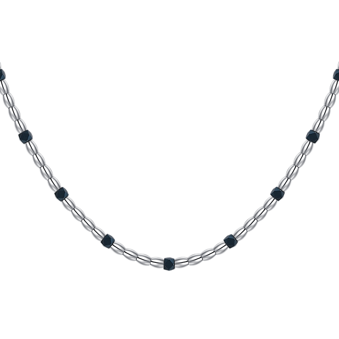 COLLANA UOMO IN ACCIAIO CON ELEMENTI IN EMATITE BLU