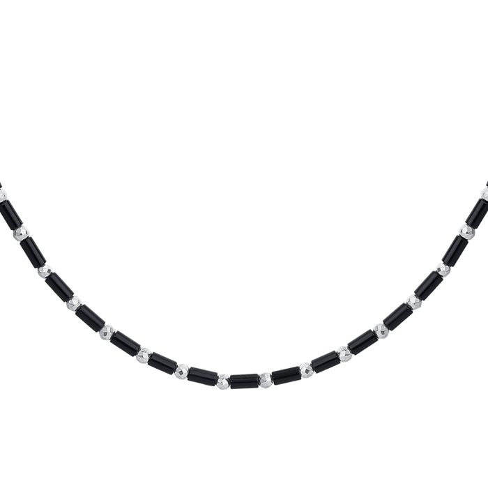 COLLANA UOMO IN ACCIAIO CON AGATA NERA ED EMATITE