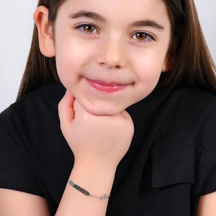 BRACCIALE BAMBINA IN ACCIAIO CON PIASTRA ED ORSETTO CON CRISTALLI BIANCHI