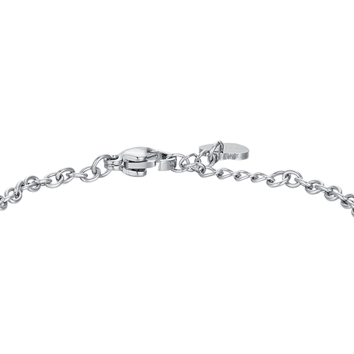 BRACCIALE BAMBINA IN ACCIAIO CON FIORE CON SMALTO ROSA E BIANCO E CRISTALLO