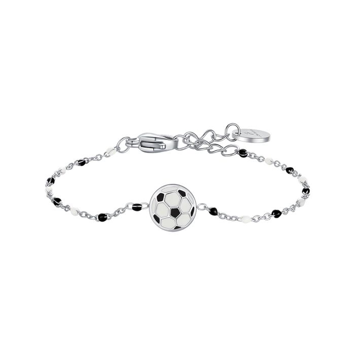 BRACCIALE IN ACCIAIO CON PALLONE E PIETRE NERE E BIANCHE