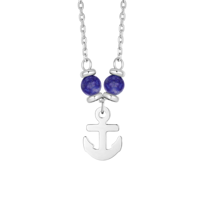 COLLANA BAMBINO IN ACCIAIO CON ANCORA E PIETRE BLU LAPIS
