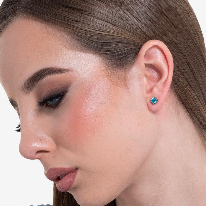 MONO ORECCHINO DONNA IN ACCIAIO CON ZIRCONE ACQUAMARINA