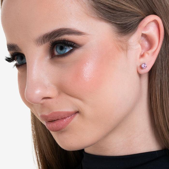MONO ORECCHINO DONNA IN ACCIAIO CON ZIRCONE ROSA