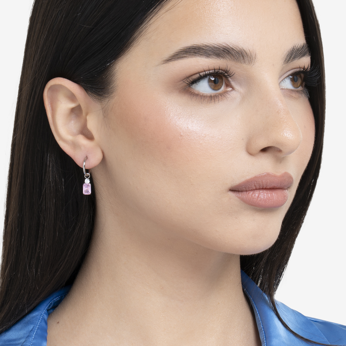 MONO ORECCHINO DONNA IN ACCIAIO CON ZIRCONI ROSA E BIANCHI