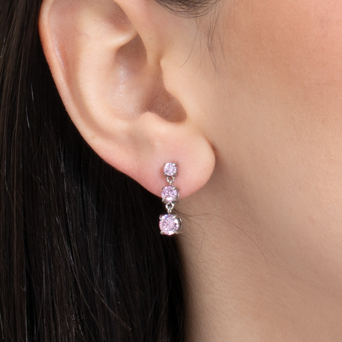 MONO ORECCHINO DONNA IN ACCIAIO CON ZIRCONI ROSA