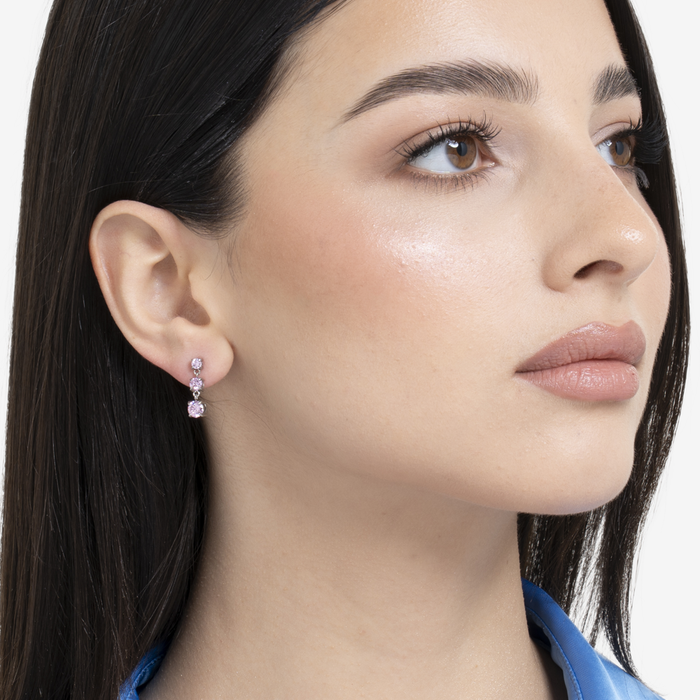 MONO ORECCHINO DONNA IN ACCIAIO CON ZIRCONI ROSA