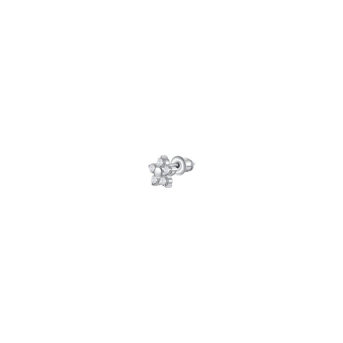 MONO ORECCHINO DONNA IN ACCIAIO CON FIORE E PETALI ZIRCONE BIANCO