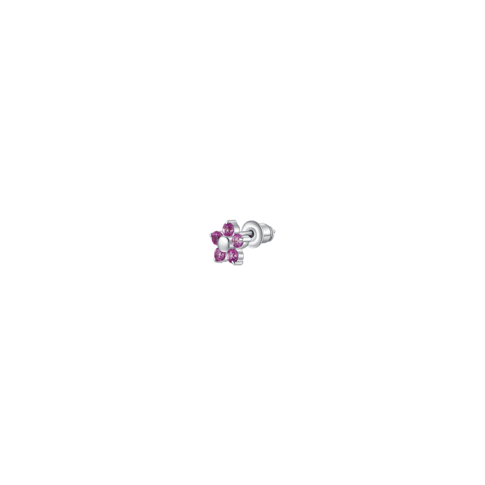 MONO ORECCHINO DONNA IN ACCIAIO CON FIORE E PETALI ZIRCONE MAGENTA