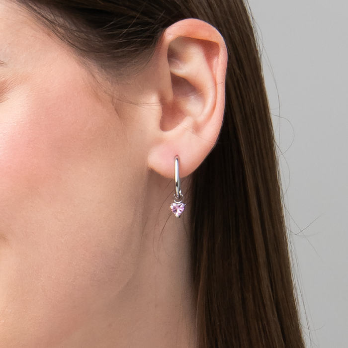 MONO ORECCHINO DONNA IN ACCIAIO CON ZIRCONE ROSA