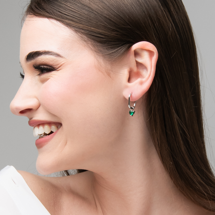 MONO ORECCHINO DONNA IN ACCIAIO CON ZIRCONE VERDE