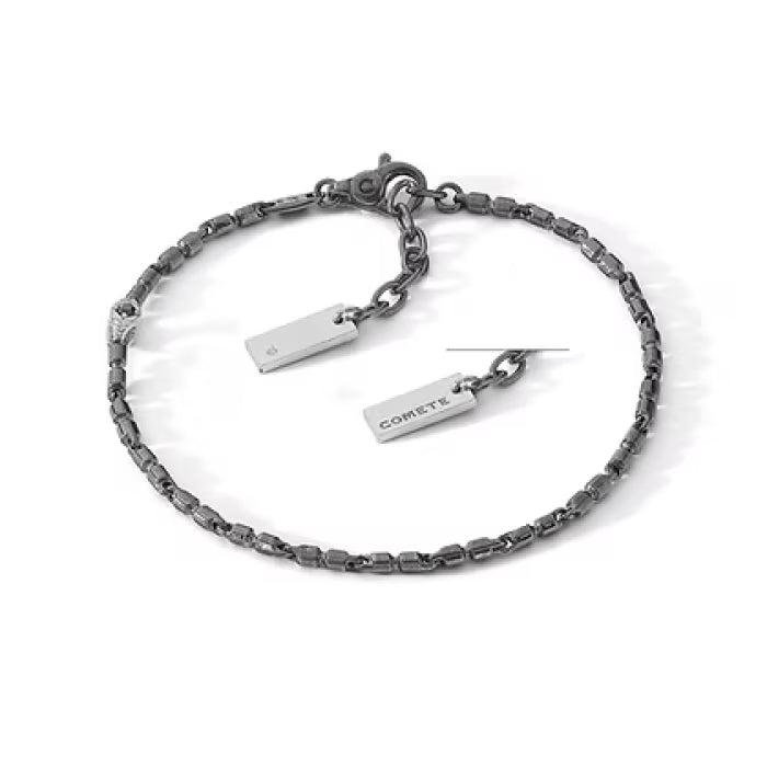 Bracciale in Argento brunito e lucido, Diamante, Spinelli neri