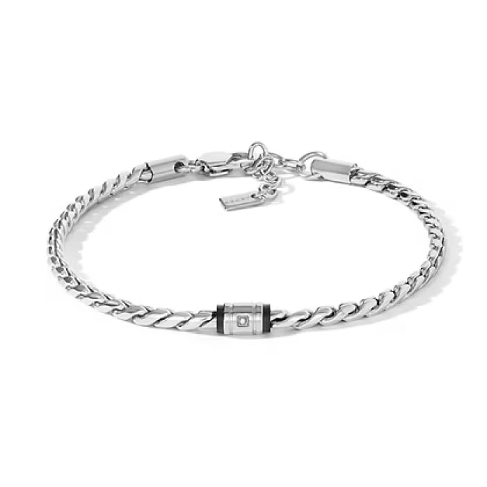 Bracciale in acciaio, pvd nero, diamante bianco