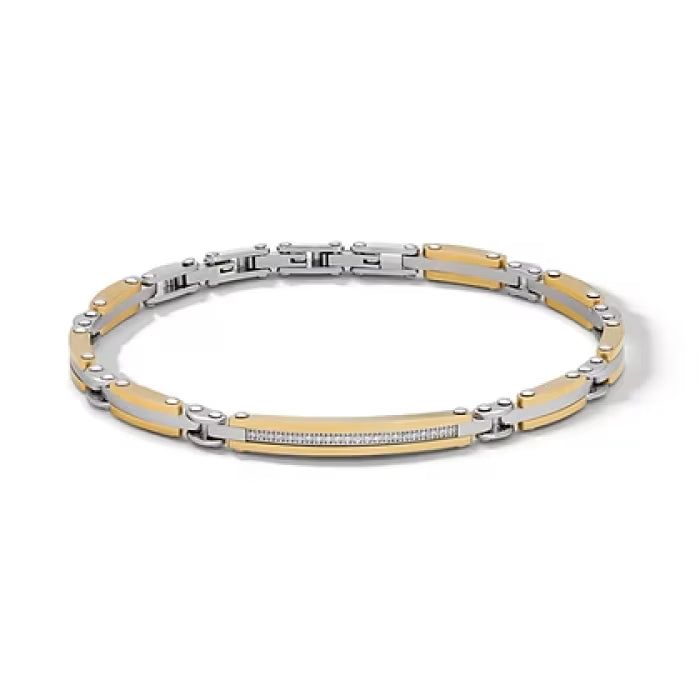 Bracciale in Acciaio, Pvd giallo e zirconi