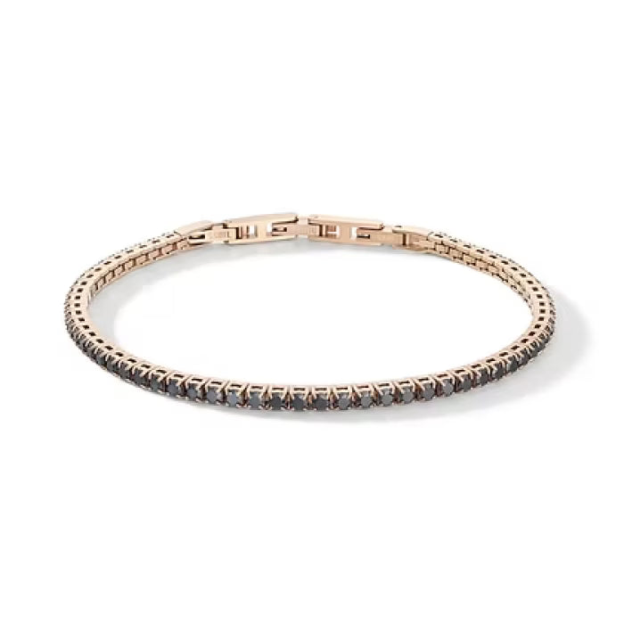Bracciale tennis in Acciaio, Pvd rosè, Zirconi neri