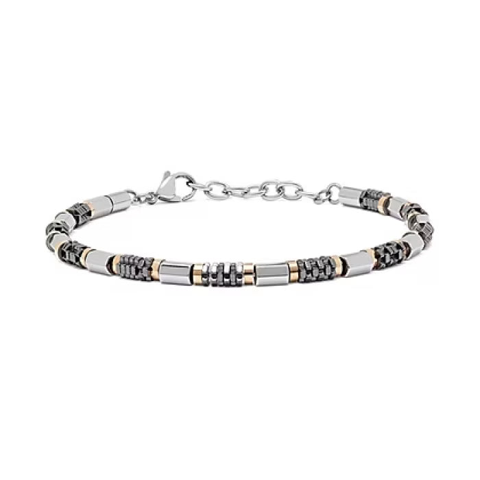 Bracciale in acciaio satinato con ematite e Pvd
