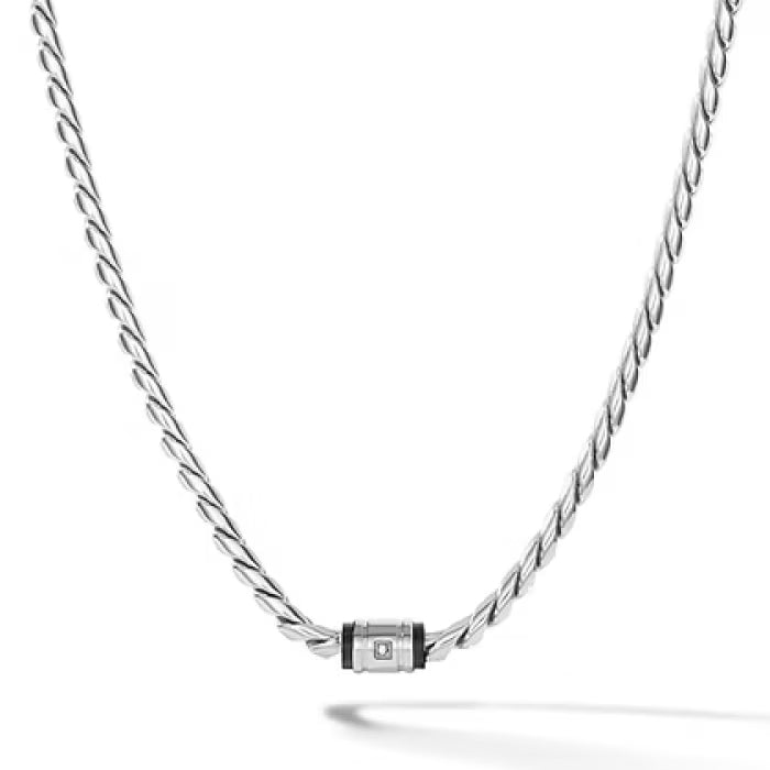 Girocollo in acciaio, pvd nero, diamante bianco