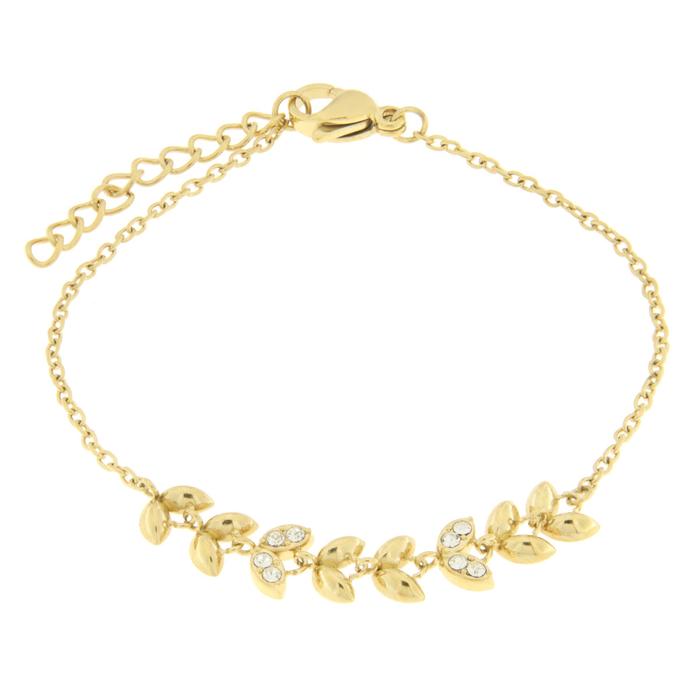 Bracciale in Acciaio con foglie e zirconi