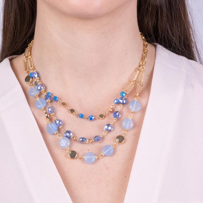 Collana in Metallo multifilo con cristalli blu
